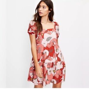 4, LOFT dress, Summery poppy square neck, over-sized short slash mini dress